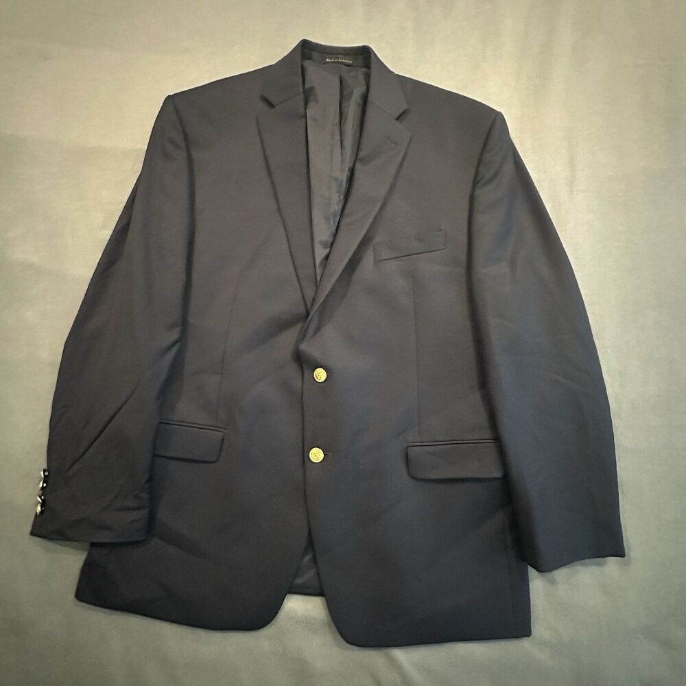Lauren Ralph Lauren Blazer Mens 44R Navy Gold Button 100% Wool Sport Coat Jacket